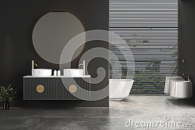 Modern minimalist bathroom interior, modern bathroom cabinet, double sink, Stock Photo