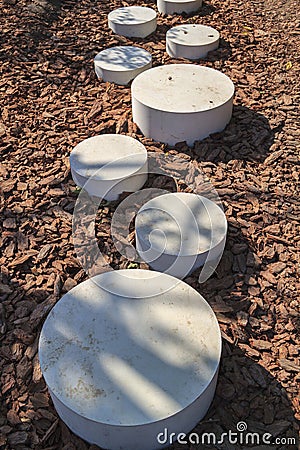 modern minimalist path of round stones in the Park leading on th Stock Photo