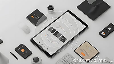 Modern Minimalist Tablet Interface Design, Clean UI showcases intuitive navigation and user-friendly features, off Stock Photo