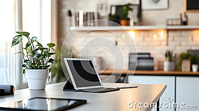 Modern minimalist workspace with an uncluttered desk design and efficient tech setup for productivity. Workspace concept Stock Photo