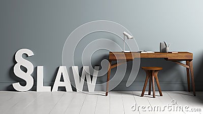 Modern minimalist workstation and 3D text LAW and a paragraph symbol Stock Photo