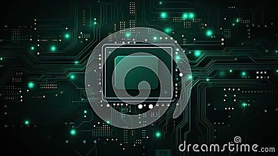 Modern, minimalistic circuit board with symmetrical design in elegant green tones. Perfect for tech concepts Cartoon Illustration