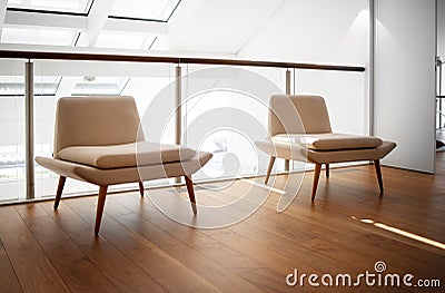 Modern minimalistic interior - Living room with two armchairs Editorial Stock Photo