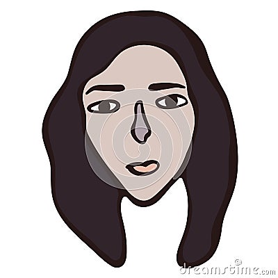 Modern minimalistic linear female portrait. Brown hair, light sad face, european or american facial features. Branding, logo, icon Stock Photo