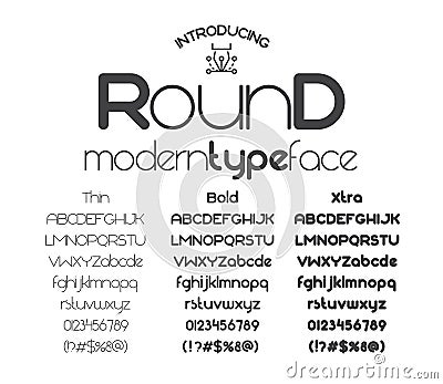 Modern minimalistic sans serif font Round Vector Illustration