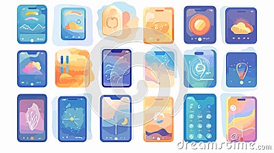 Modern Mobile Weather App Interface Design with User-Friendly GUI Elements Vector Illustration