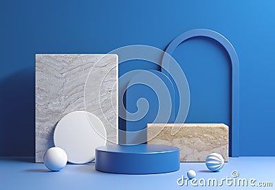 Modern Mockup Blue Display With Abstract Geometry Composition Layout Background 3d Render Stock Photo