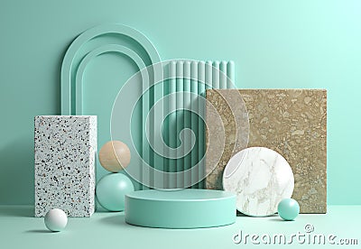 Modern Mockup Green Mint Display With Abstract Geometry Composition Layout Background 3d Render Stock Photo