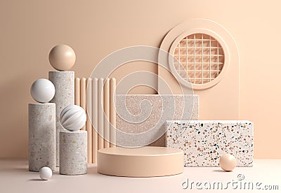 Modern Mockup Soft Beige Display With Abstract Geometry Composition Layout Background 3d Render Stock Photo