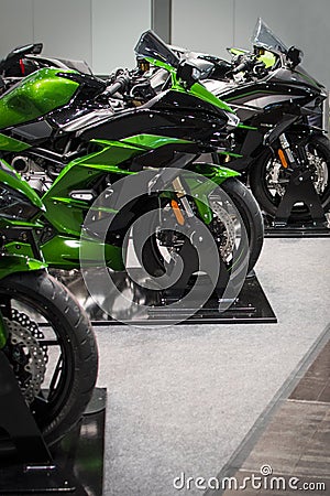 The front of Motorcycle on display Stock Photo