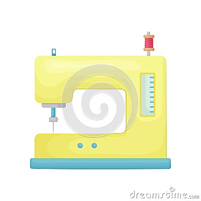 Modern model of sewing machine in yellow color isolated on white background Vector Illustration