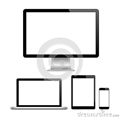 Modern monitor, computer, laptop, phone, tablet Vector Illustration