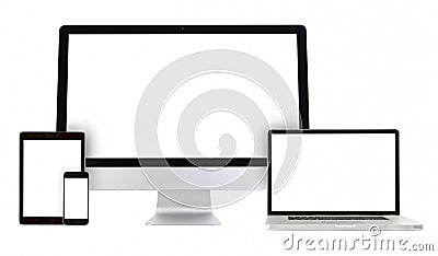 Modern monitor computer, laptop, smartphone, tablet pc Stock Photo