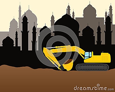 Modern moslem muslim islam construction development illustration heavy machine mosque Vector Illustration