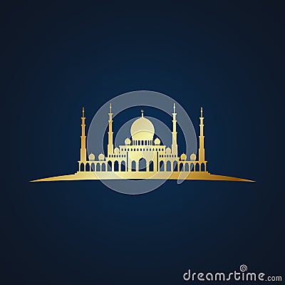 Modern Mosque Moslem Icon Vector Gold Dark Background Vector Illustration