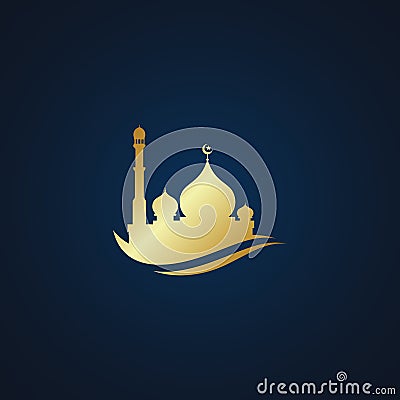 Modern Mosque Moslem Icon Vector Gold Dark Background Vector Illustration