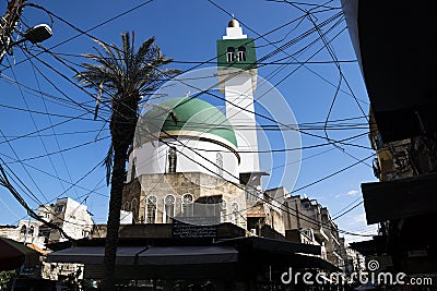 Modern Mosque with power lines in Tripoli, Lebanon Stock Photo