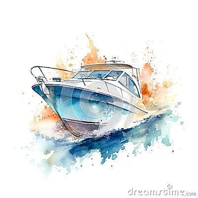 Modern Motorboat Watercraft Square Illustration. Stock Photo