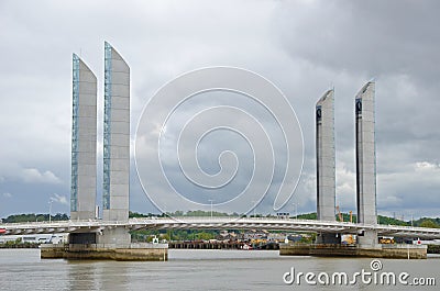 Modern moveable bridge in the French city Bordeaux Stock Photo