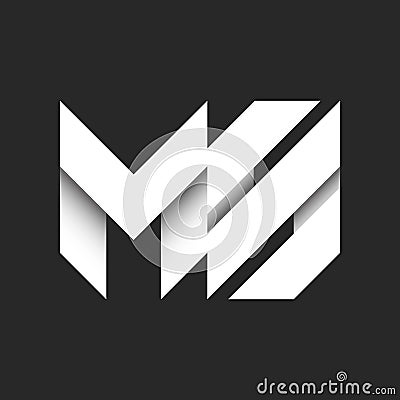 Modern MS or SM monogram logo design with sharp geometric lines and contrasting grayscale gradients, combination M and S bold Vector Illustration