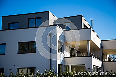 Modern multi family house in munich, blue sky Stock Photo