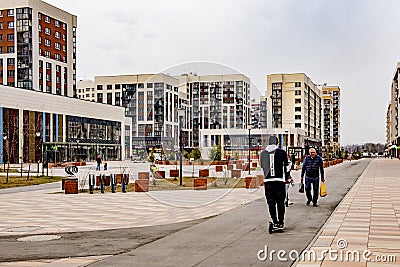 Modern multi-storey building in a new district of Moscow on a spring day Editorial Stock Photo