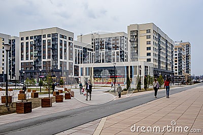 Modern multi-storey building in a new district of Moscow on a spring day Editorial Stock Photo