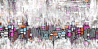 Modern multicolor spotted pop art digital composition with lines, dots and bricks. Stock Photo