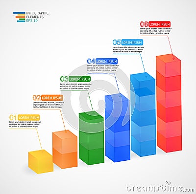 Modern multicolor vector 3D growing graph infographic for statistics, analytics, marketing reports, presentation and Vector Illustration