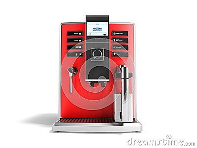 A modern multifunctional coffee machine with milk red front 3d r Stock Photo