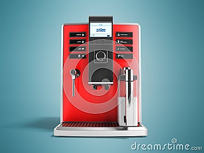 A modern multifunctional coffee machine with milk red front 3d r Stock Photo