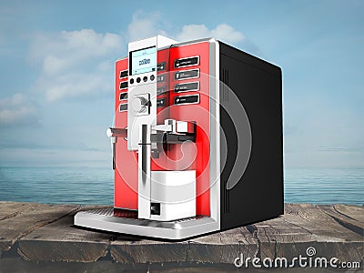 A modern multifunctional coffee machine with milk red from the b Stock Photo