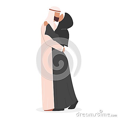 Modern muslim couple kissing each other. Arabian woman and man Vector Illustration