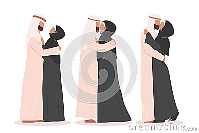 Modern muslim couple kissing each other. Arabian woman and man Vector Illustration