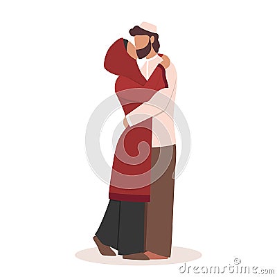 Modern muslim couple kissing each other. Arabian woman and man Vector Illustration