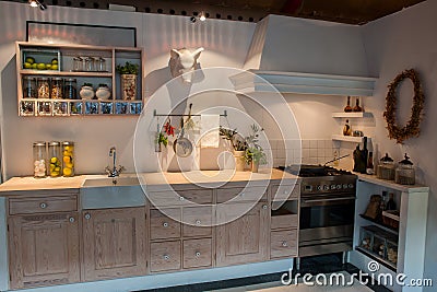 Modern neo classical design wooden country kitchen Stock Photo