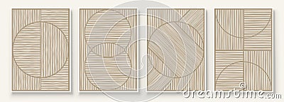 Modern Neutral Abstract Printable Wall Art Set of 4 Simple Line Print Beige Minimalist Wall Art Contemporary Home Decor Vector Illustration