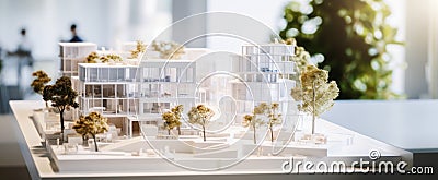 modern new apartment building complex scale model on the desk in architect office. housing development Stock Photo