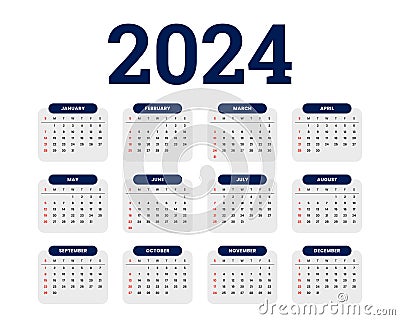 modern 2024 new year annual calendar template plan yearly goals Vector Illustration