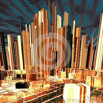 Modern night city with skyscrapers Stock Photo