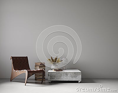 Modern nomadic style living room interior background, wall mockup Stock Photo