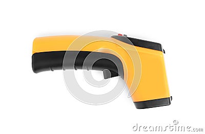 Modern non-contact infrared thermometer on background, top view Stock Photo