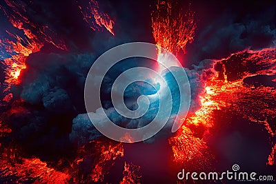 A modern nuclear bomb explosion over a small city.Generative AI Stock Photo