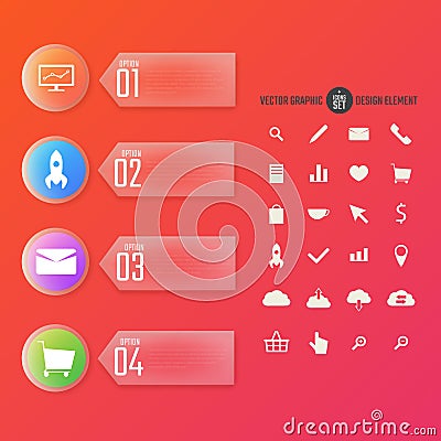 Modern numbered banners with icons set, color Vector Illustration