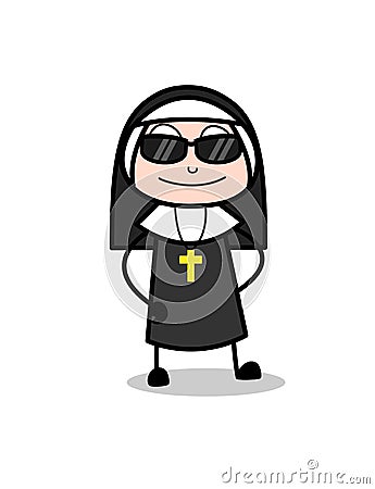 Modern Nun with Black Trendy Sunglasses Vector Stock Photo