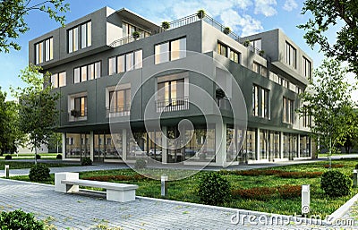 Modern office and apartment building in a green residential area of the city Stock Photo