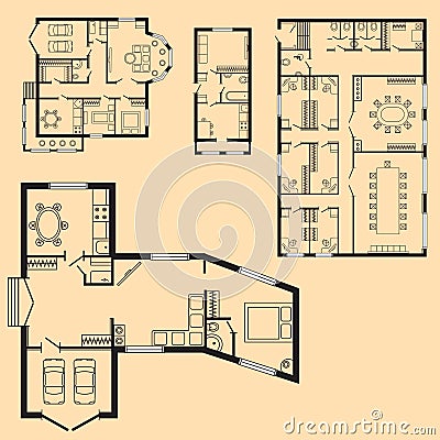 Modern office architectural plan interior furniture and construction design drawing project Vector Illustration