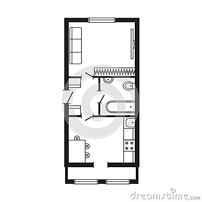 Modern office architectural plan interior furniture and construction design drawing project Vector Illustration