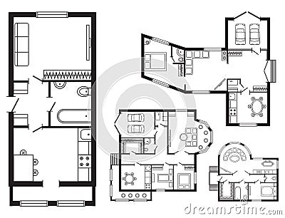 Modern office architectural plan interior furniture and construction design drawing project Vector Illustration