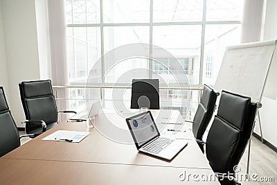 Modern office boardroom interior with conference table and big w Stock Photo